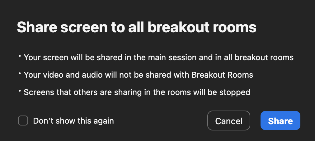 Screen Sharing into Breakout Rooms